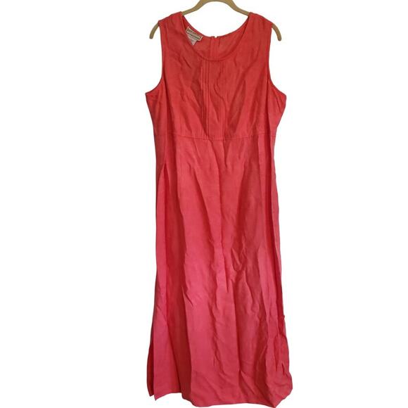 Vintage 90s Pink Faint Floral Pattern Sleeveless Side Slit A Line Maxi Dress - Picture 2 of 9